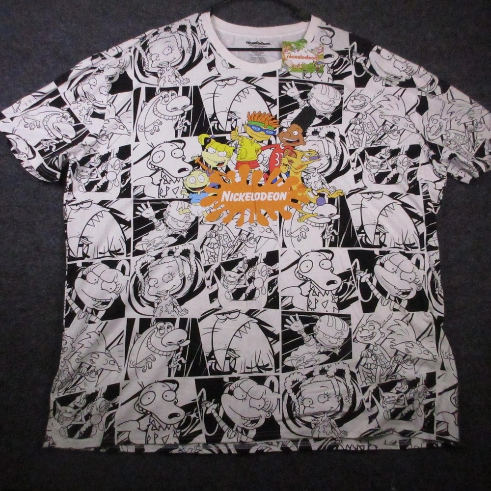 Nickelodeon Shirt Mens Big 5X White Rugrats CatDog Allover Cartoon Graphic Tee